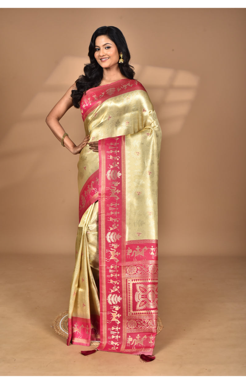 Morchari Women Desgin Two Dai Silk Saree-Beige | Grocsy