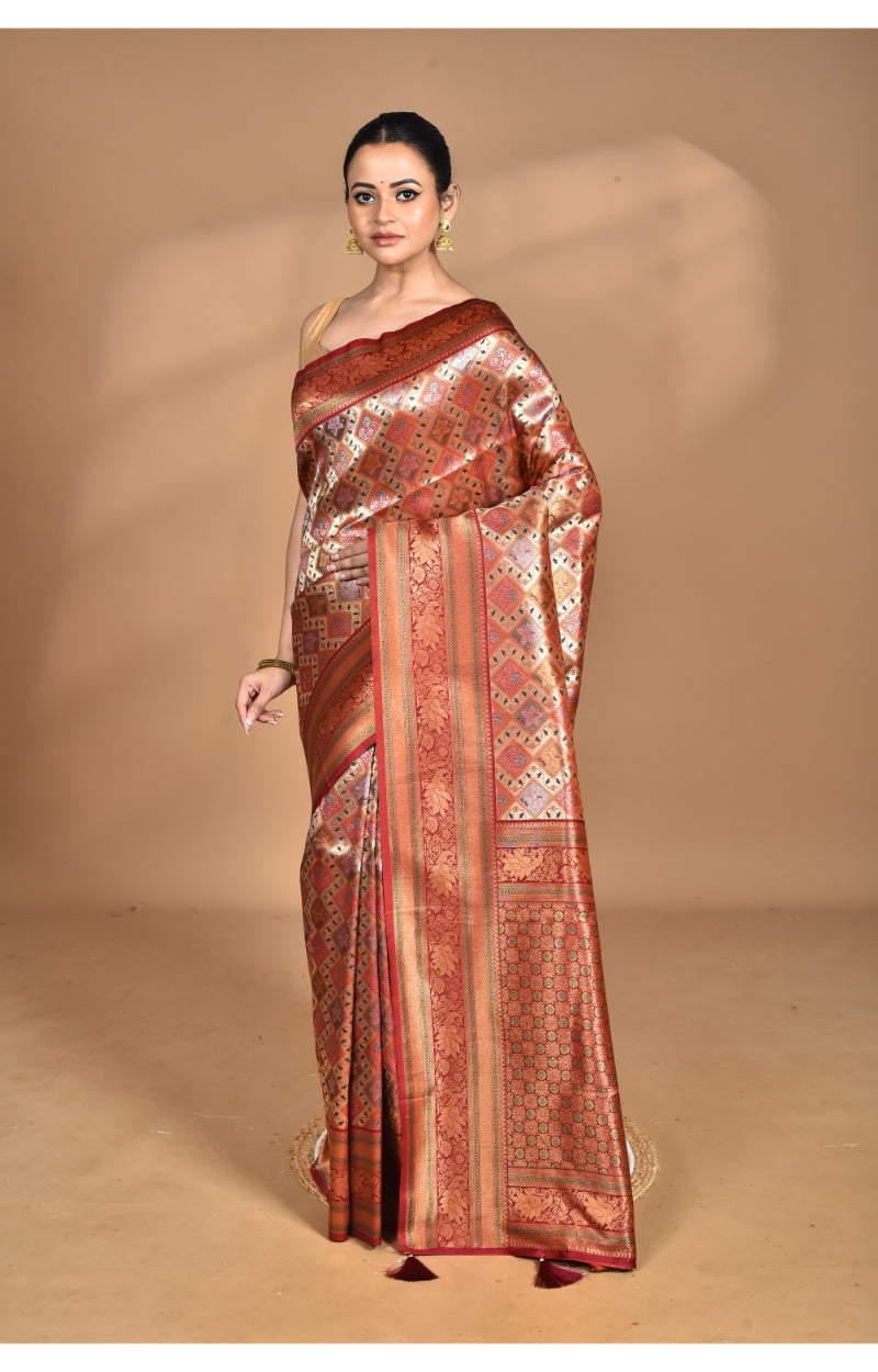Morchari Rajputana Kanjiviram Silk Saree-Maroon | Grocsy