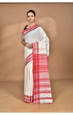 Morchari Pure Cotton Dhakai Jamdani Handloom Saree-Off White | Grocsy