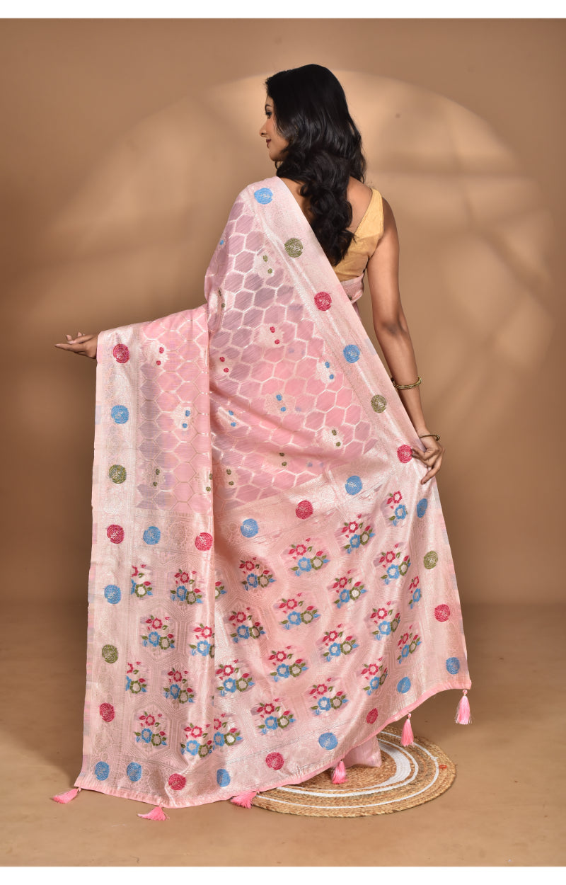 Morchari Women Desgin Chanderi Silk Saree-Pink | Grocsy