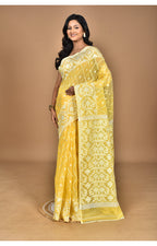 Morchari Pure Cotton Dhakai Jamdani Handloom Saree-Yellow | Grocsy