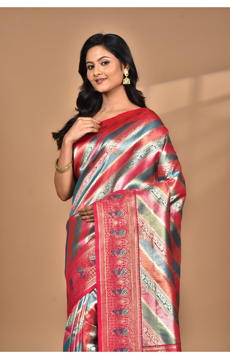 Morchari Ethnic Motifs Silk Blend Dharmavaram Saree-Pink | Grocsy
