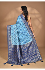 Morchari Women Desgin Kashmiri Silk Linen Saree-Blue | Grocsy