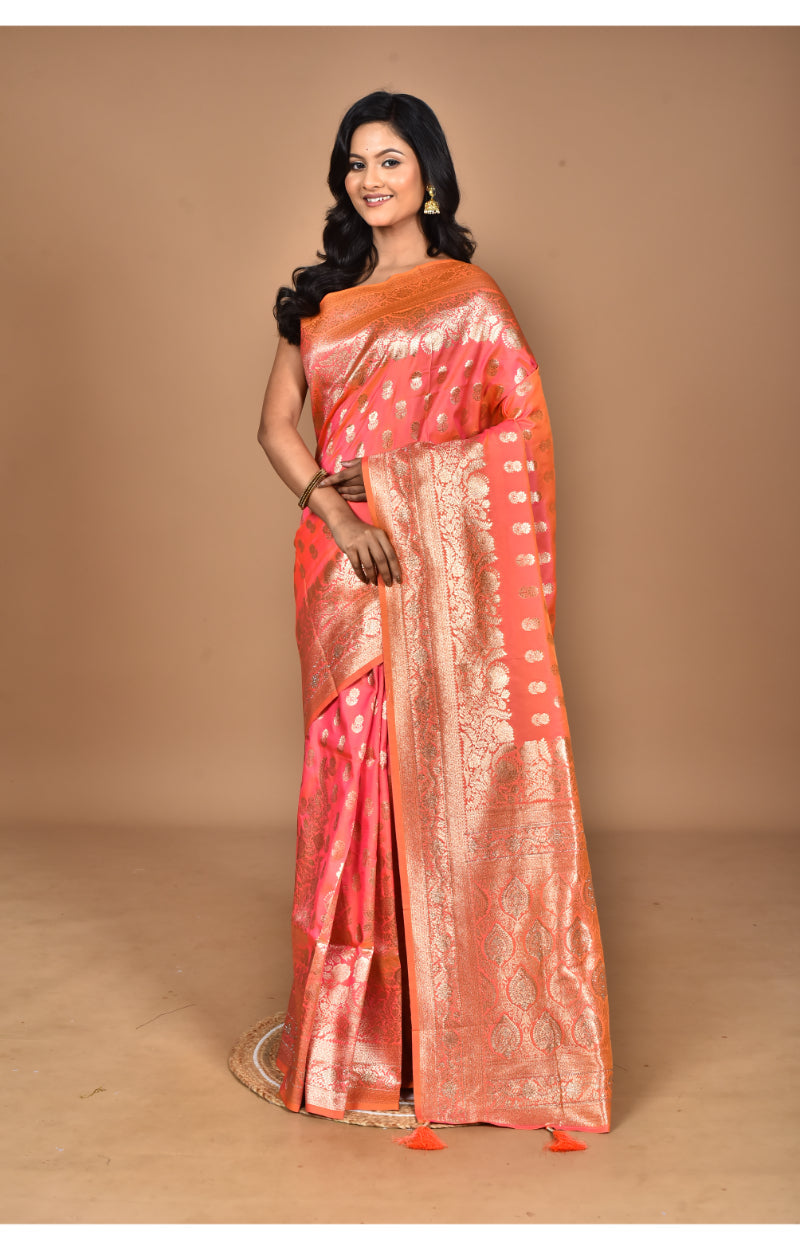 Morchari Heavy Kolhapuri Stone Work Saree-Orange | Grocsy