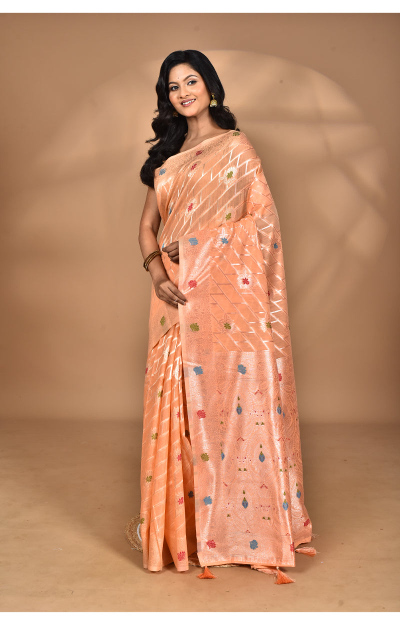 Morchari Women Desgin Chanderi Silk Saree-Peach | Grocsy