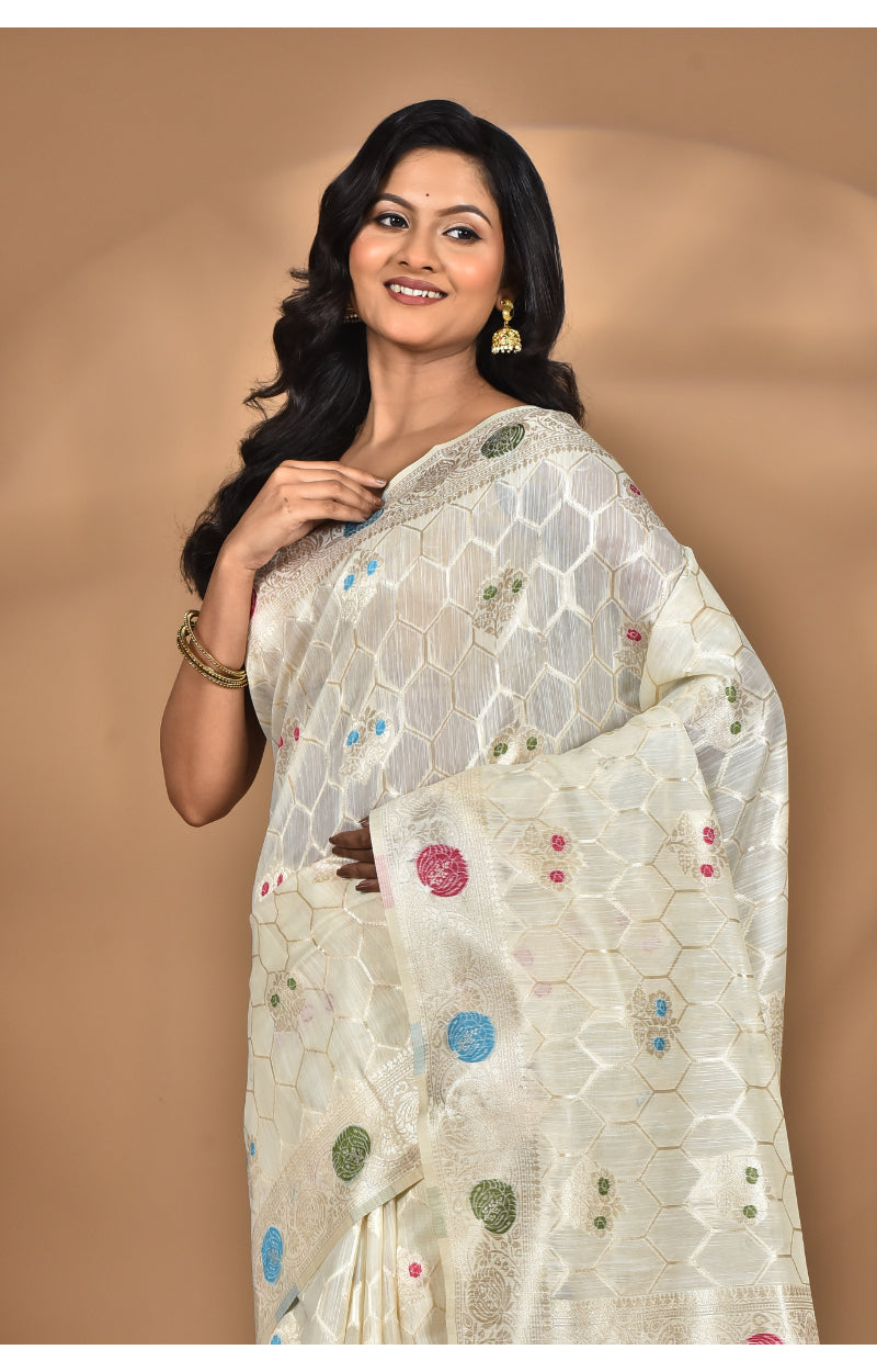 Morchari Women Desgin Chanderi Silk Saree-Cream | Grocsy