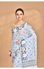 Morchari Pure Cotton Dhakai Jamdani Handloom Saree-Grey | Grocsy