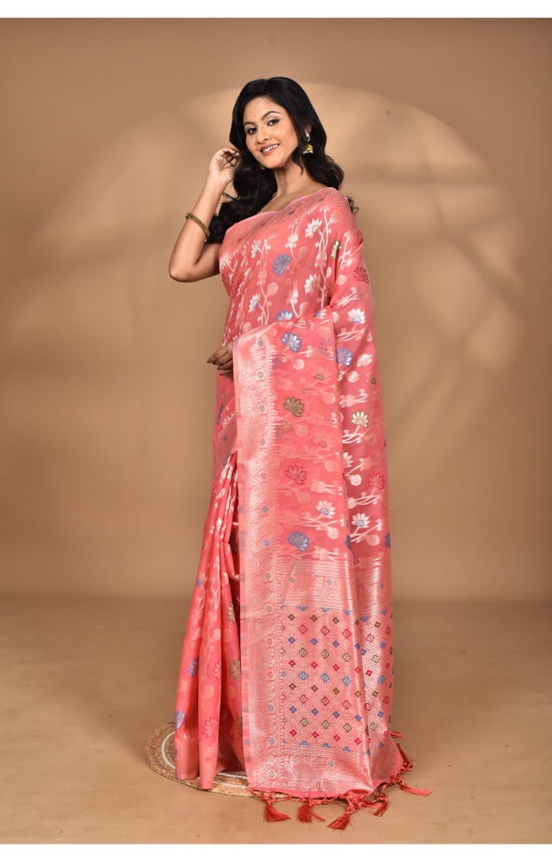 Morchari Women Desgin Chanderi Silk Saree-Peach | Grocsy
