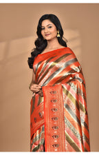 Morchari Ethnic Motifs Silk Blend Dharmavaram Saree-Orange | Grocsy