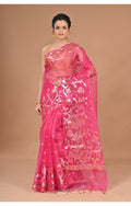 Morchari Semi Orzanga Jamdani Silk Saree-Rani Pink | Grocsy