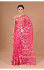 Morchari Semi Orzanga Jamdani Silk Saree-Rani Pink | Grocsy