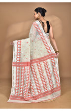 Morchari Pure Cotton Dhakai Jamdani Handloom Saree-Cream | Grocsy