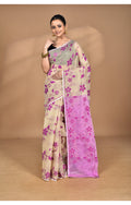 Morchari Pure Cotton Dhakai Jamdani Handloom Saree-Beige | Grocsy