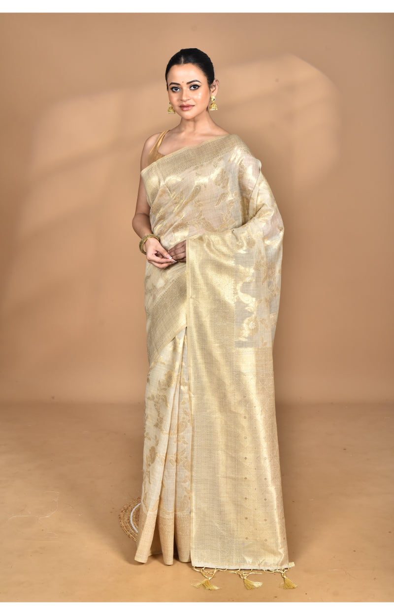 Morchari Banarasi Silk Chanderi Saree-Cream | Grocsy