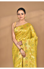 Morchari Banarasi Silk Chanderi Saree-Yellow | Grocsy