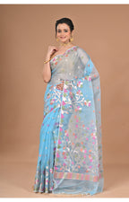 Morchari Heavy Jamdani Silk Orzanga Saree-Blue | Grocsy