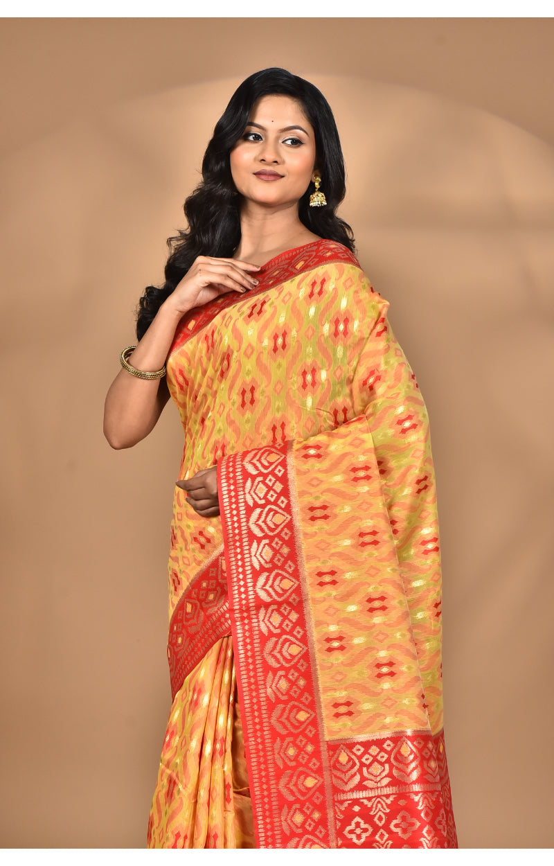 Morchari Women Desgin Kashmiri Silk Linen Saree-Yellow | Grocsy