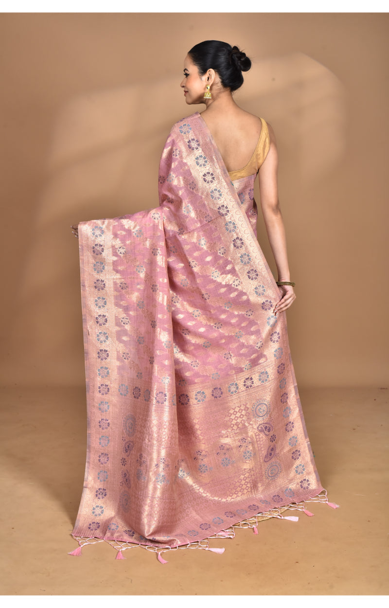 Morchari Banarasi Silk Chanderi Saree-Pink | Grocsy