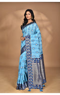 Morchari Women Desgin Kashmiri Silk Linen Saree-Blue | Grocsy