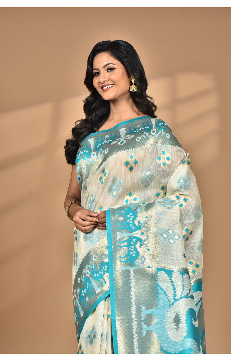 Morchari Women Desgin Two Dai Linen Saree-Multi | Grocsy