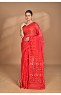 Morchari Pure Cotton Dhakai Jamdani Handloom Saree-Red | Grocsy