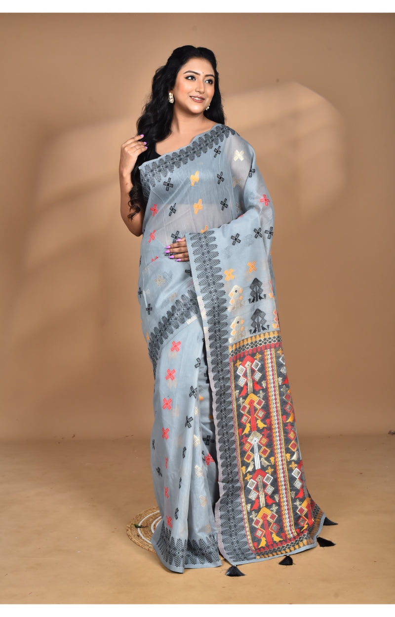 Morchari Women Desgin Chanderi Silk Saree-Grey | Grocsy