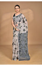 Morchari Pure Cotton Dhakai Jamdani Handloom Saree-Beige | Grocsy