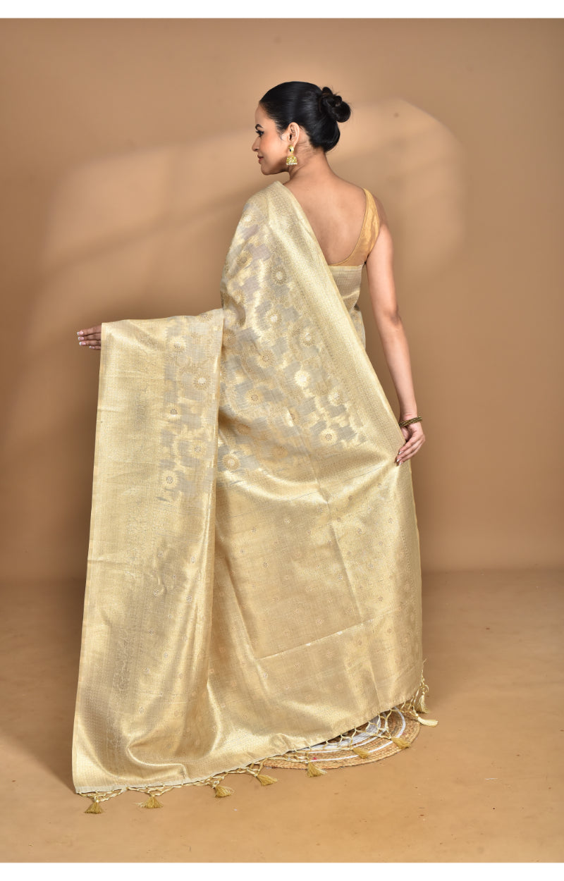Morchari Banarasi Silk Chanderi Saree-Cream | Grocsy