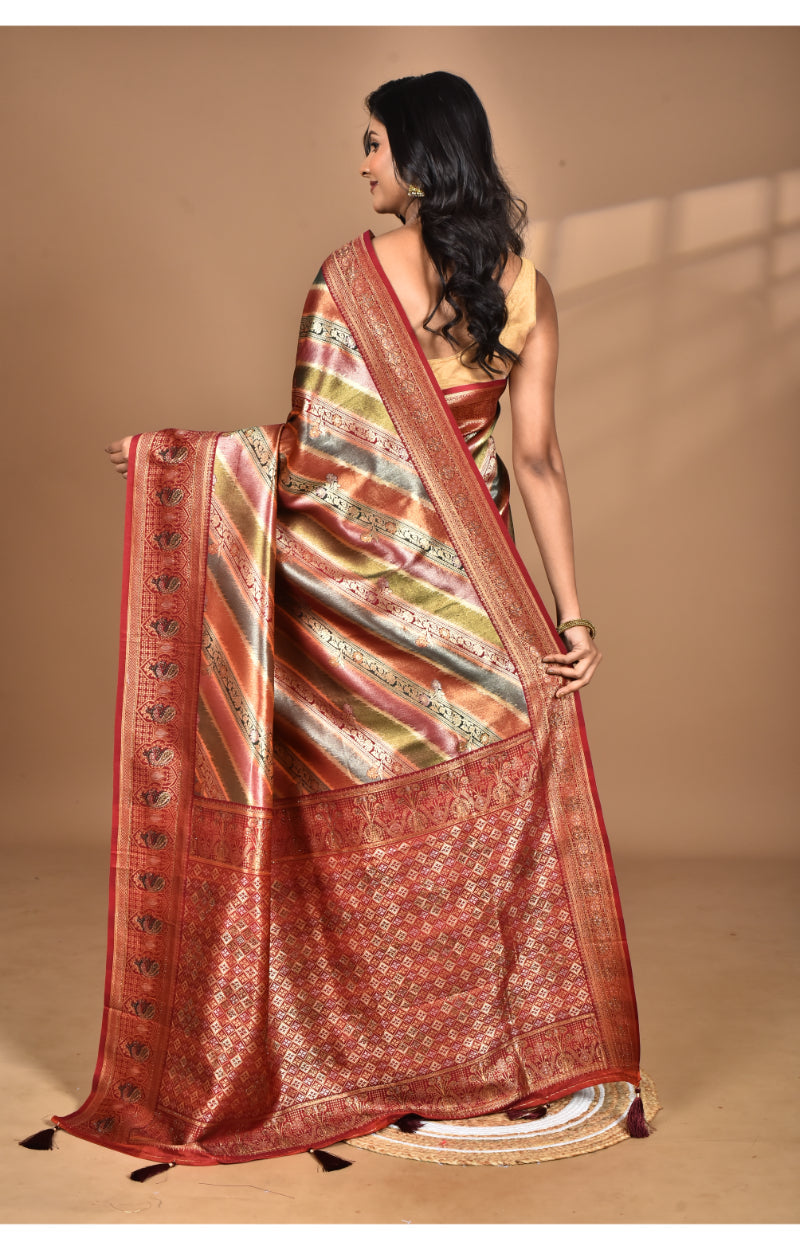 Morchari Ethnic Motifs Silk Blend Dharmavaram Saree-Maroon | Grocsy