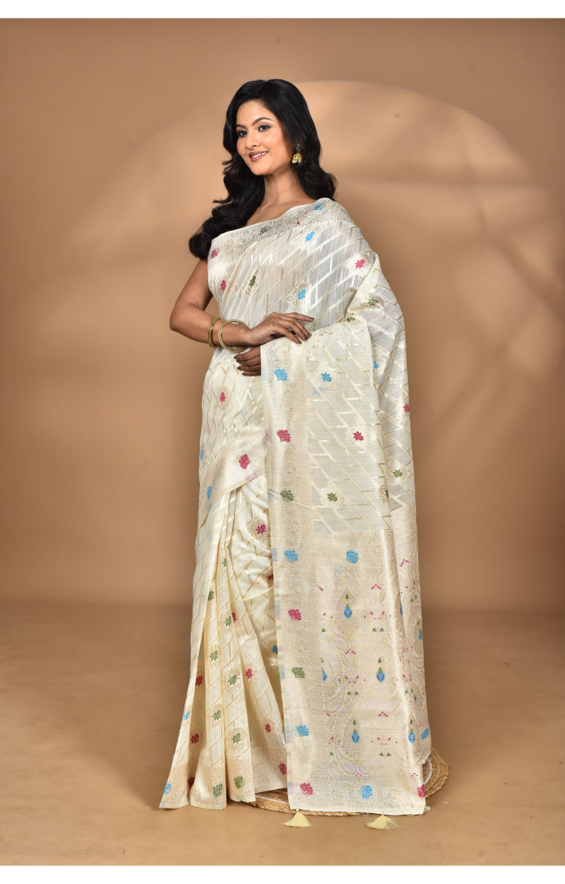 Morchari Women Desgin Chanderi Silk Saree-Cream | Grocsy