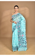 Morchari Pure Cotton Dhakai Jamdani Handloom Saree-Green | Grocsy