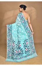 Morchari Pure Cotton Dhakai Jamdani Handloom Saree-Green | Grocsy