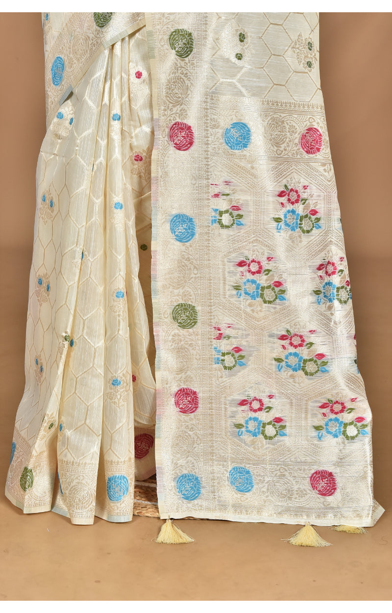 Morchari Women Desgin Chanderi Silk Saree-Cream | Grocsy