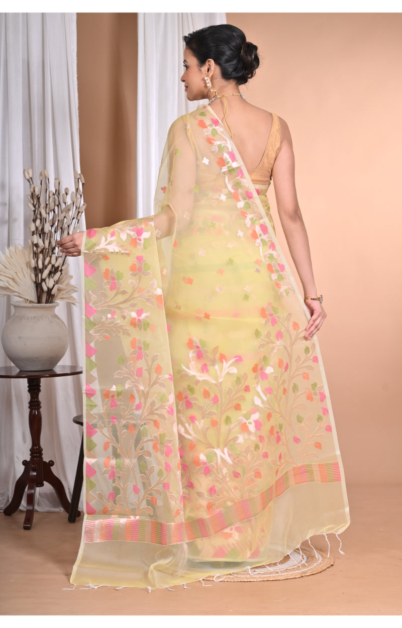 Morchari Heavy Jamdani Silk Orzanga Saree-Yellow | Grocsy