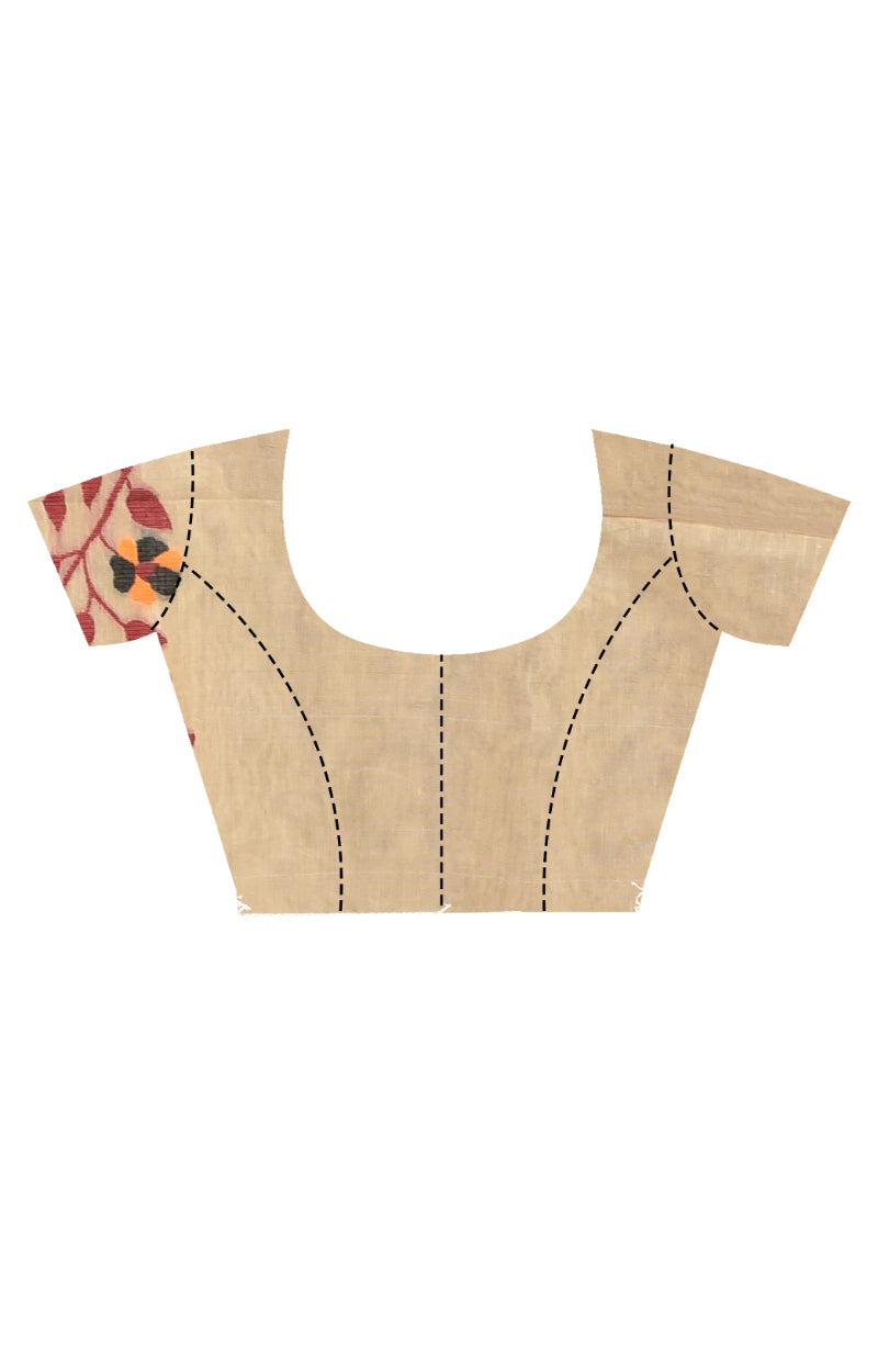 Morchari Pure Cotton Dhakai Jamdani Handloom Saree-Beige | Grocsy