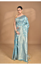 Morchari Banarasi Silk Chanderi Saree-Blue | Grocsy