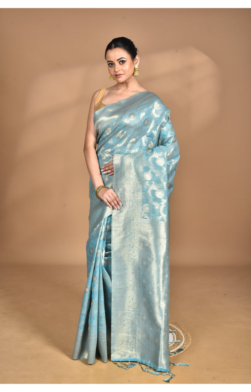 Morchari Banarasi Silk Chanderi Saree-Blue | Grocsy