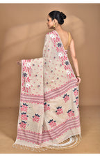 Morchari Pure Cotton Dhakai Jamdani Handloom Saree-Beige | Grocsy