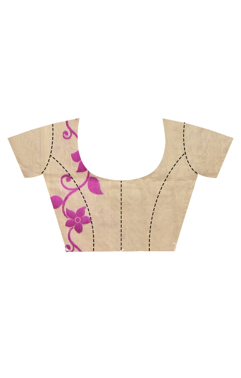 Morchari Pure Cotton Dhakai Jamdani Handloom Saree-Beige | Grocsy