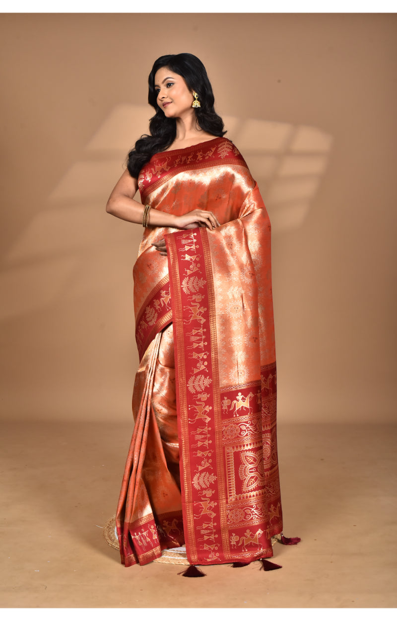 Morchari Women Desgin Two Dai Silk Saree-Peach | Grocsy