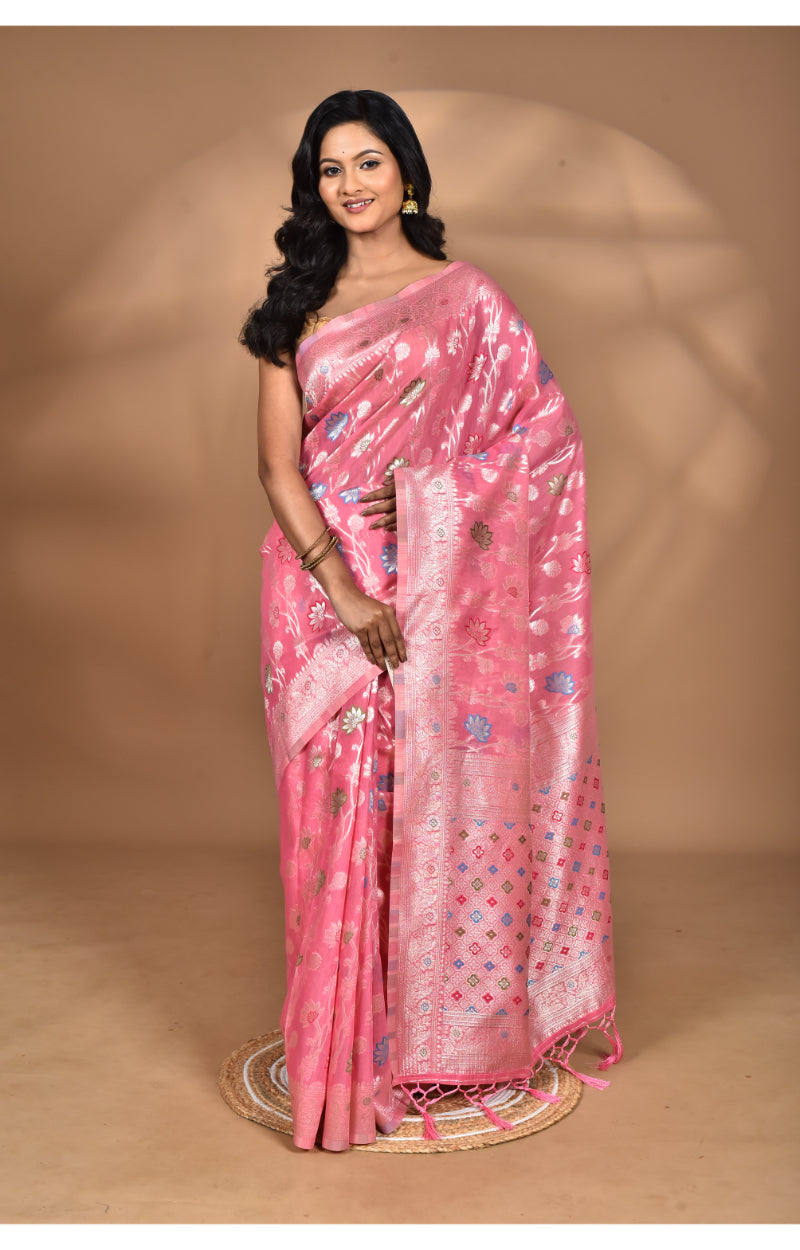 Morchari Women Desgin Chanderi Silk Saree-Pink | Grocsy