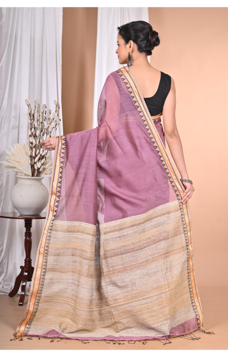 Morchari Pure Cotton Dhakai Jamdani Handloom Saree-Purple | Grocsy