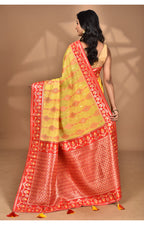 Morchari Women Desgin Kashmiri Silk Linen Saree-Yellow | Grocsy