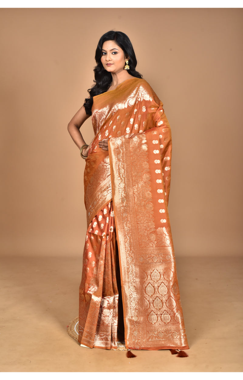 Morchari Heavy Kolhapuri Stone Work Saree-Brown | Grocsy