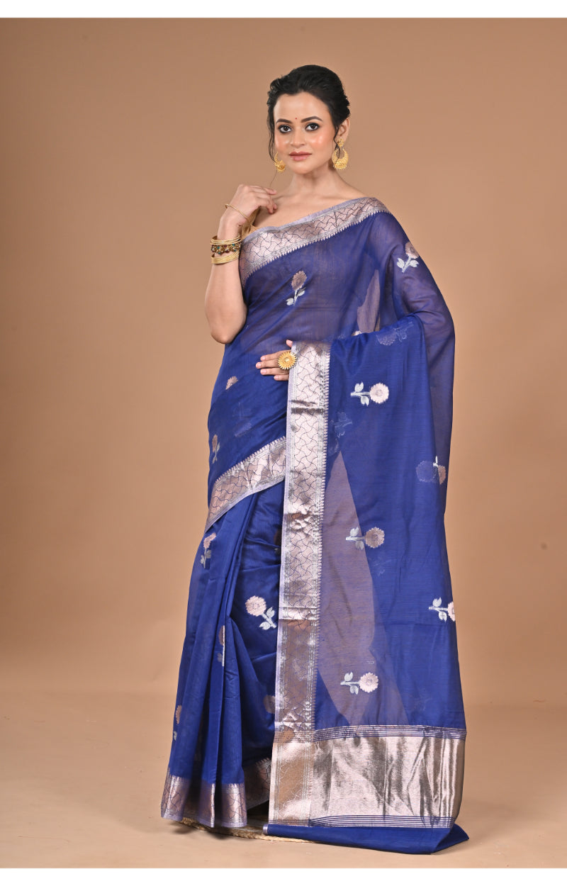 Morchari Heavy Chanderi Silk Saree-Navy Blue | Grocsy