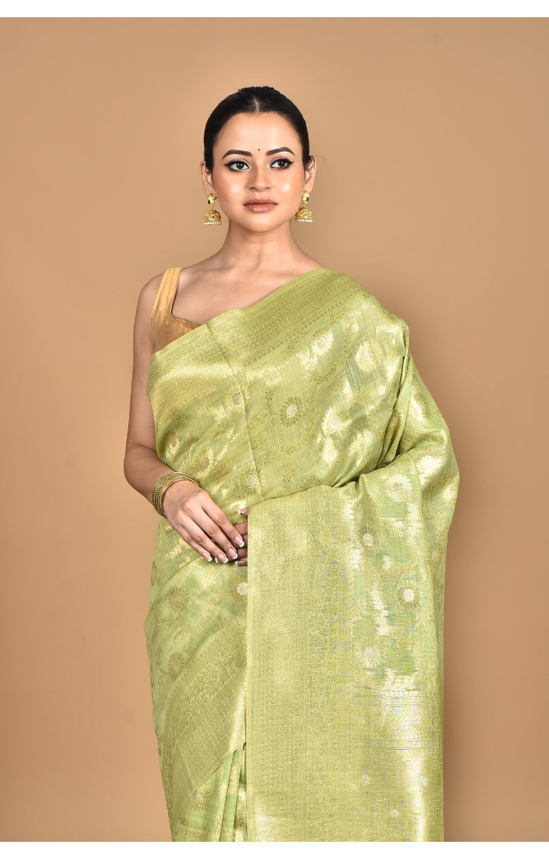 Morchari Banarasi Silk Chanderi Saree-Green | Grocsy