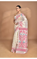 Morchari Pure Cotton Dhakai Jamdani Handloom Saree-Cream | Grocsy
