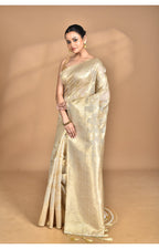 Morchari Banarasi Silk Chanderi Saree-Cream | Grocsy