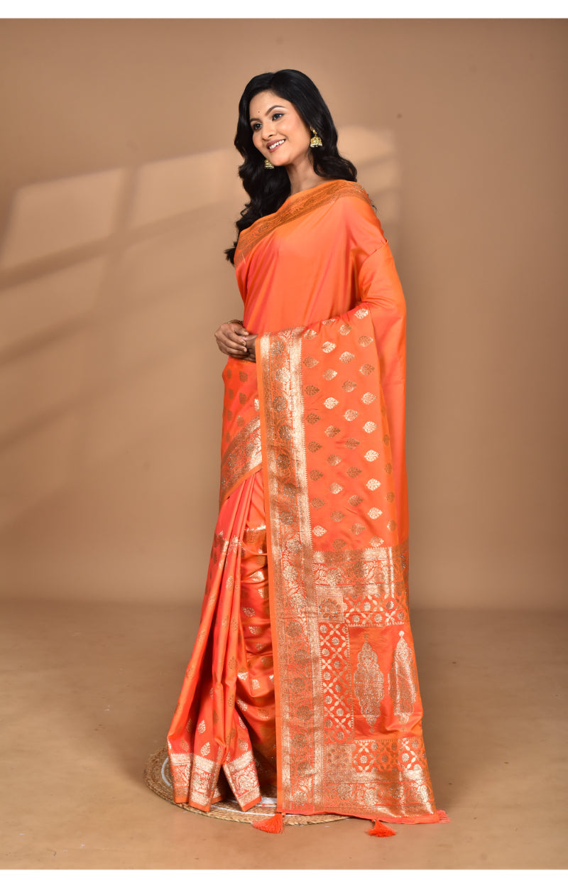 Morchari Heavy Kolhapuri Stone Work Saree-Orange | Grocsy