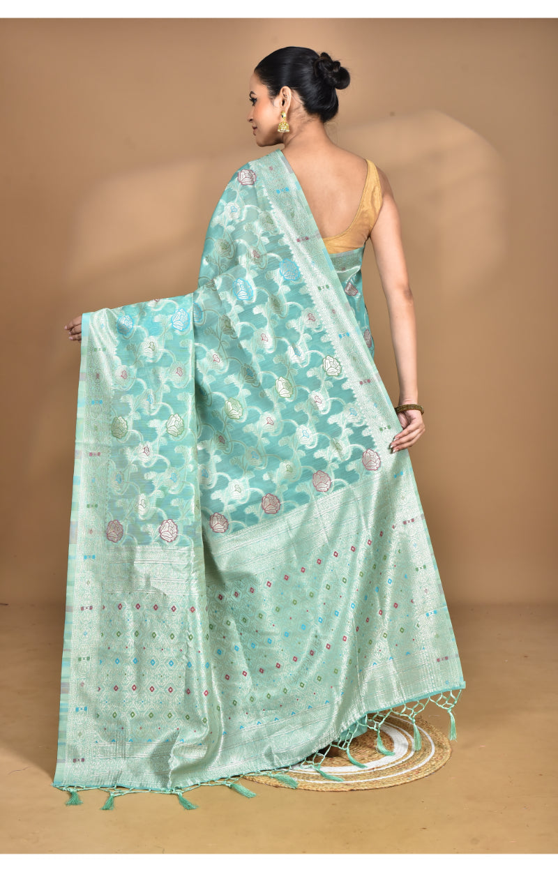Morchari Women Desgin Chanderi Silk Saree-Green | Grocsy
